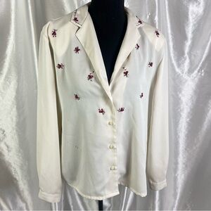 2/$15 Vintage Embroidered Cream Button Down Shirt | Size 10 | Cottagecore
